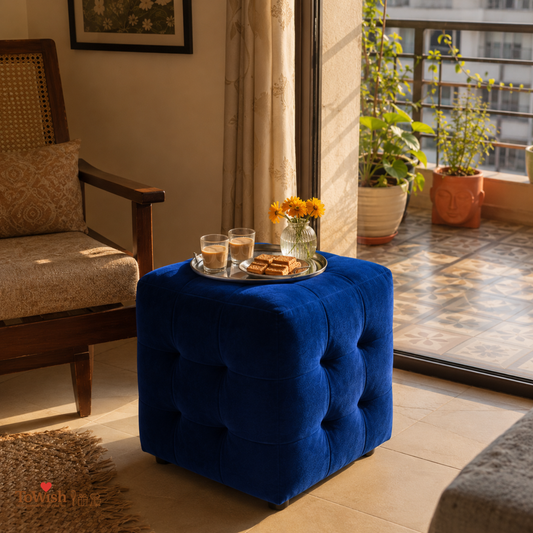 Azure Luxe Pouffe - Premium Imported Holland Fabric