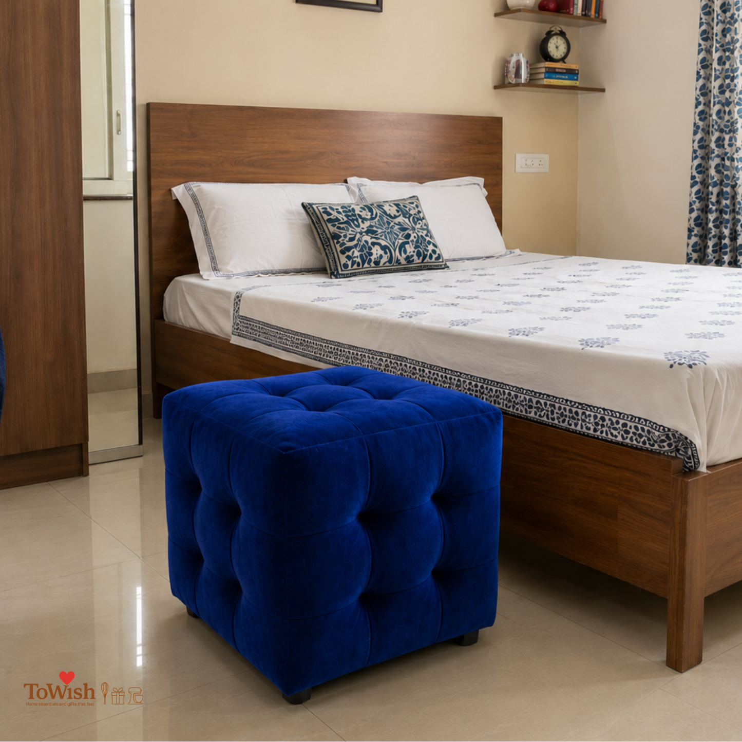 Azure Luxe Pouffe - Premium Imported Holland Fabric