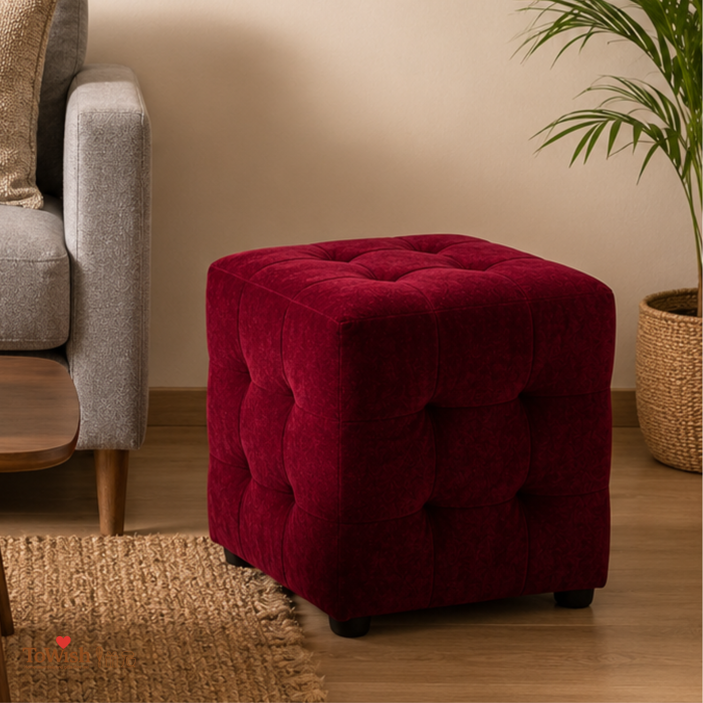 Ruby Luxe Ottoman Stool - Premium Imported Holland Fabric