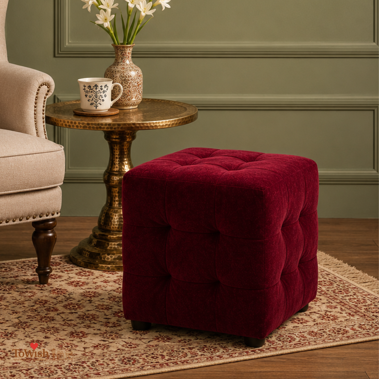 Ruby Luxe Ottoman Stool - Premium Imported Holland Fabric