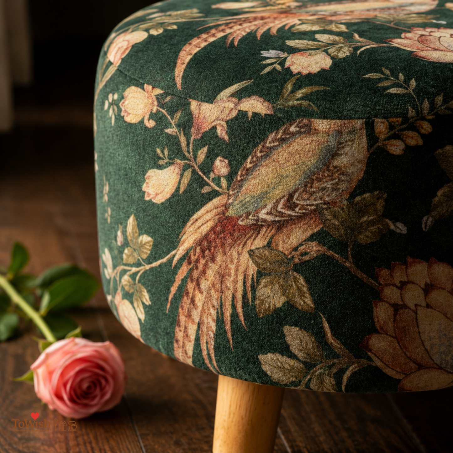 Emerald Plume Ottoman — Limited Edition Handcrafted with Premium Print
