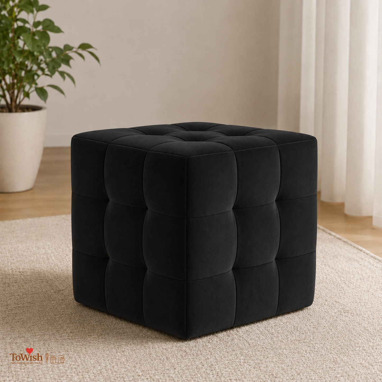 Charcoal Luxe Ottoman Stool - Premium Imported Holland Fabric