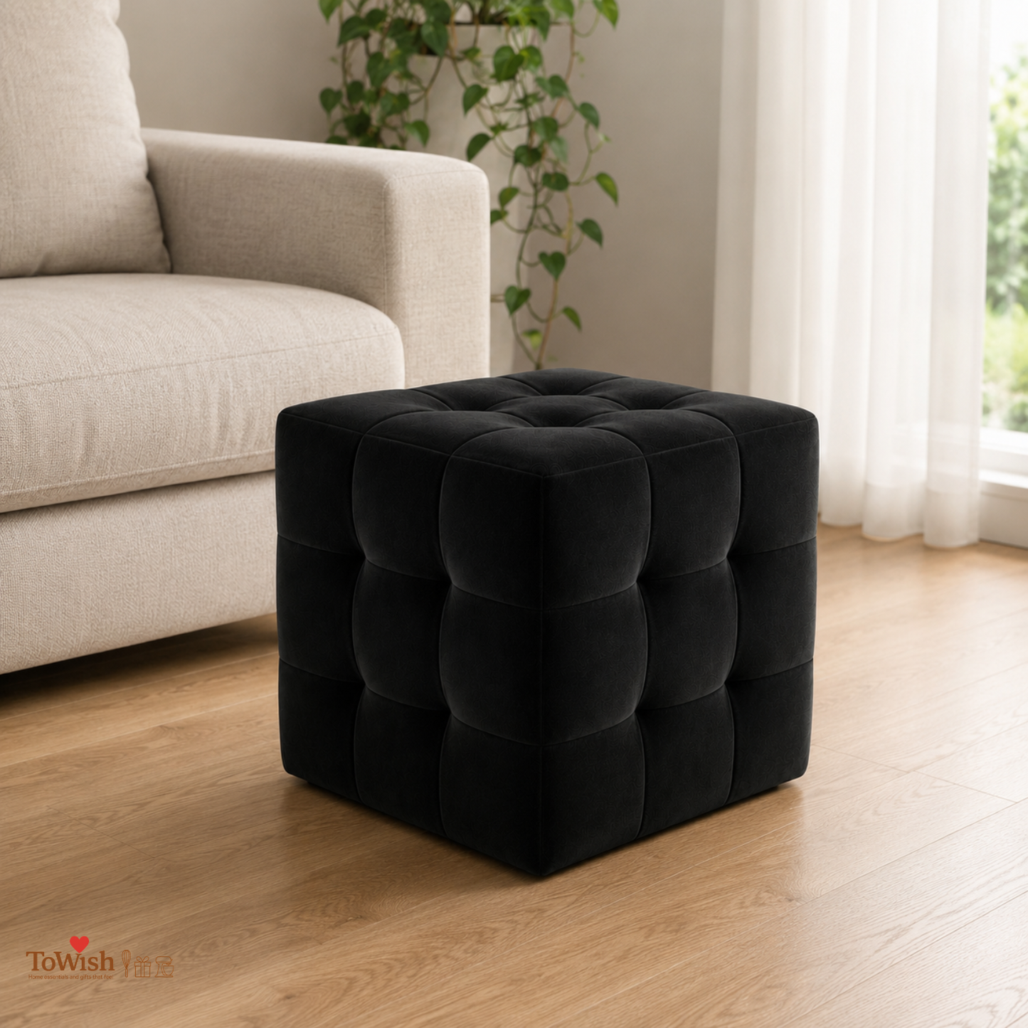 Charcoal Luxe Ottoman Stool - Premium Imported Holland Fabric