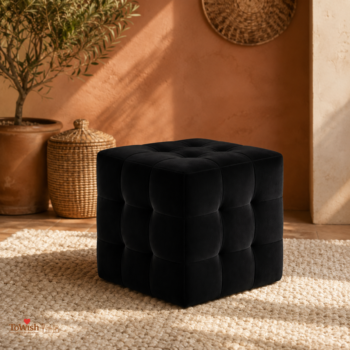 Charcoal Luxe Ottoman Stool - Premium Imported Holland Fabric