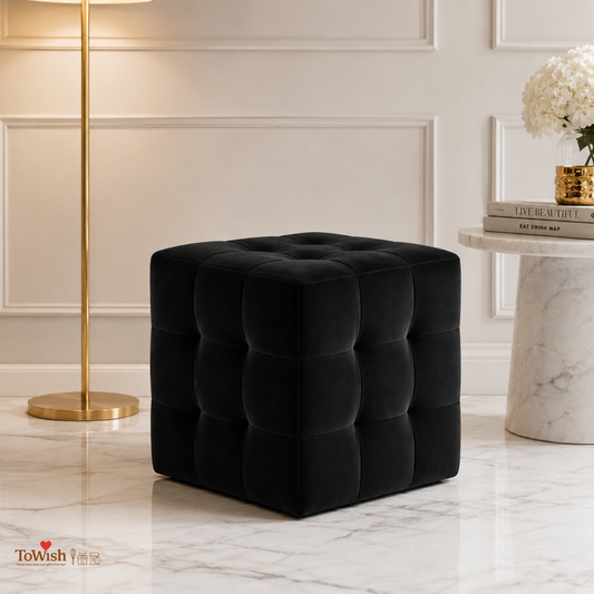 Charcoal Luxe Ottoman Stool - Premium Imported Holland Fabric