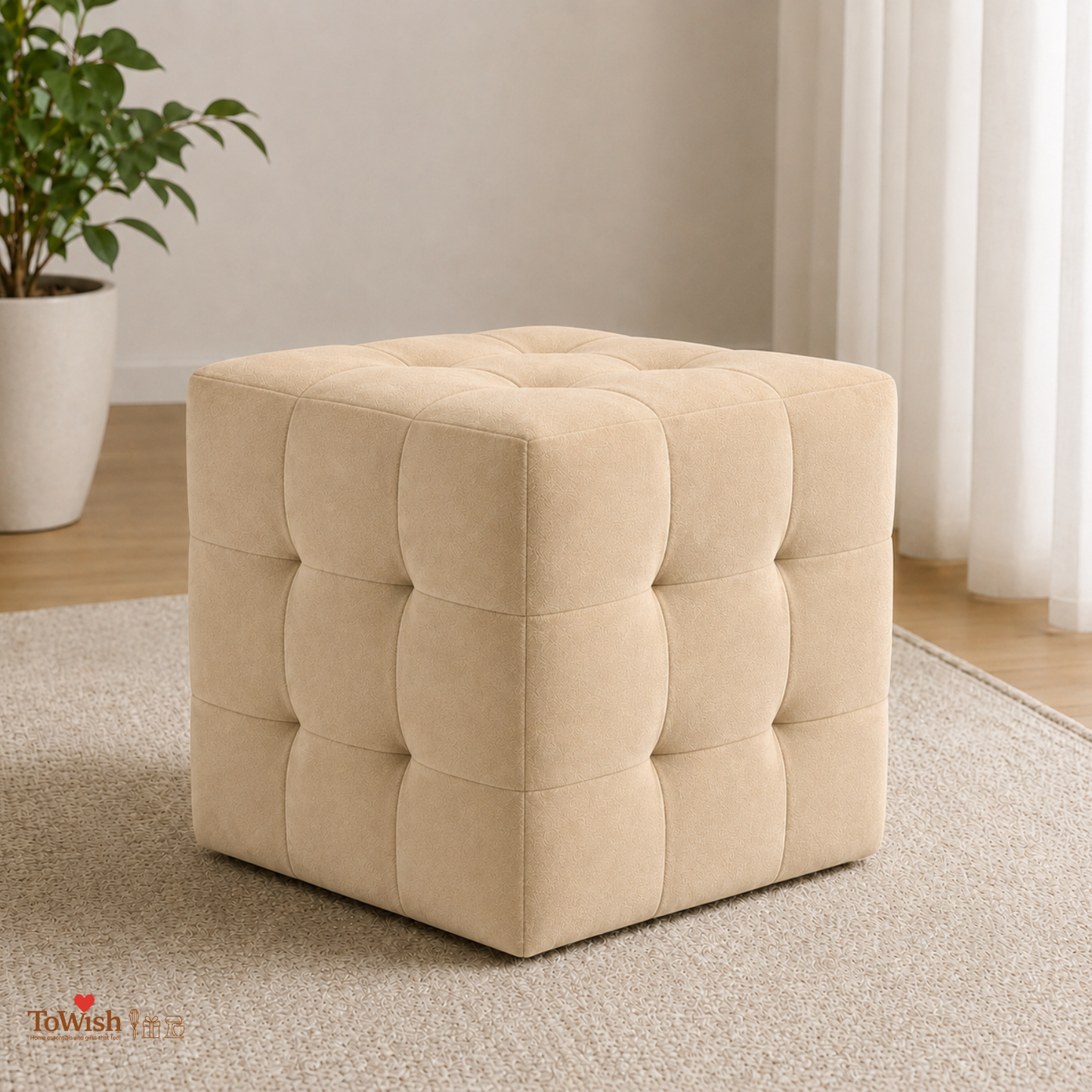 Sand Luxe Ottoman Stool - Premium Imported Holland Fabric