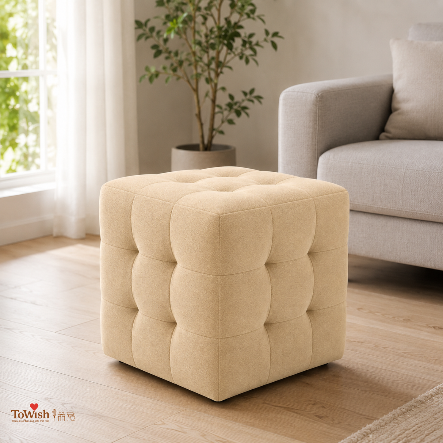 Sand Luxe Ottoman Stool - Premium Imported Holland Fabric