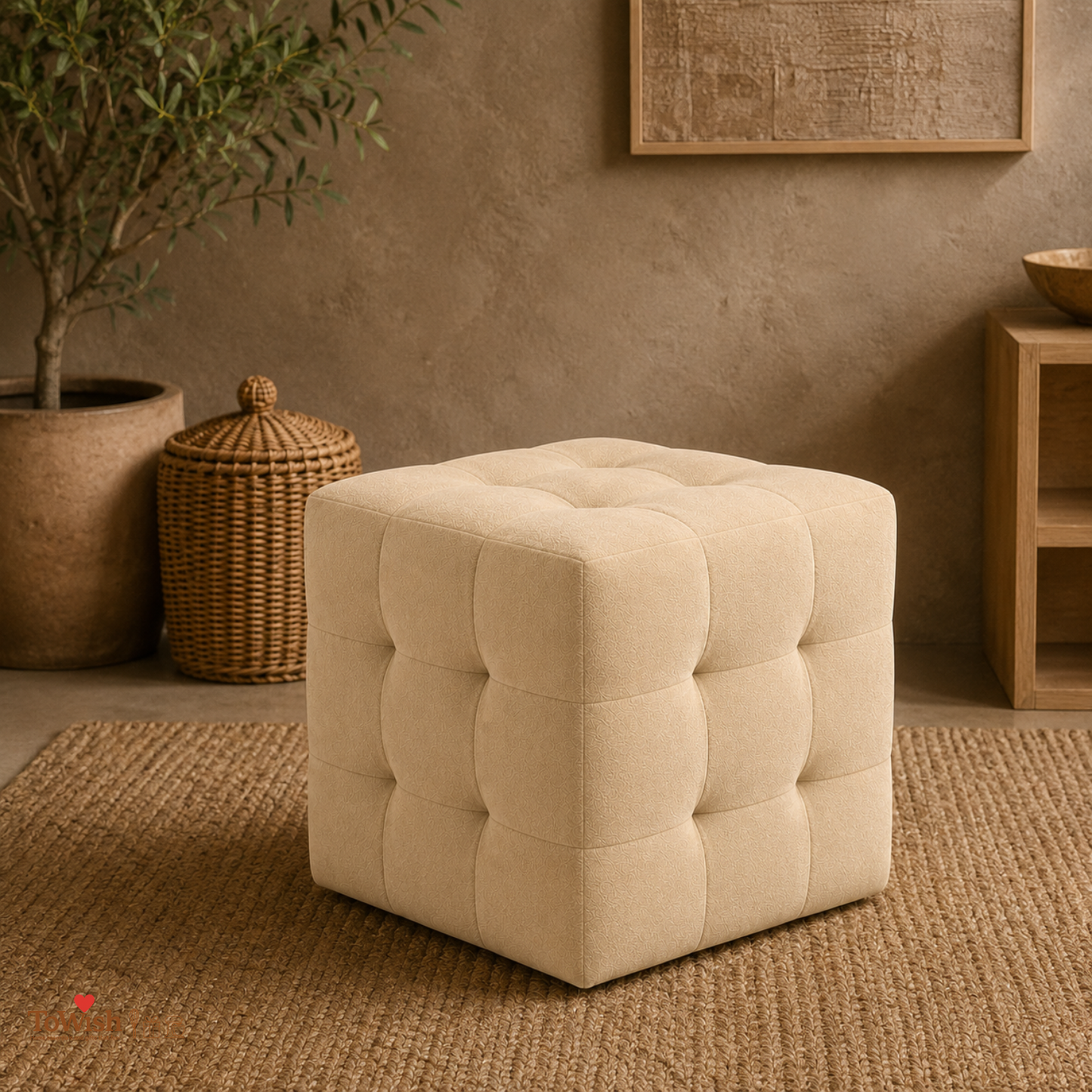 Sand Luxe Ottoman Stool - Premium Imported Holland Fabric
