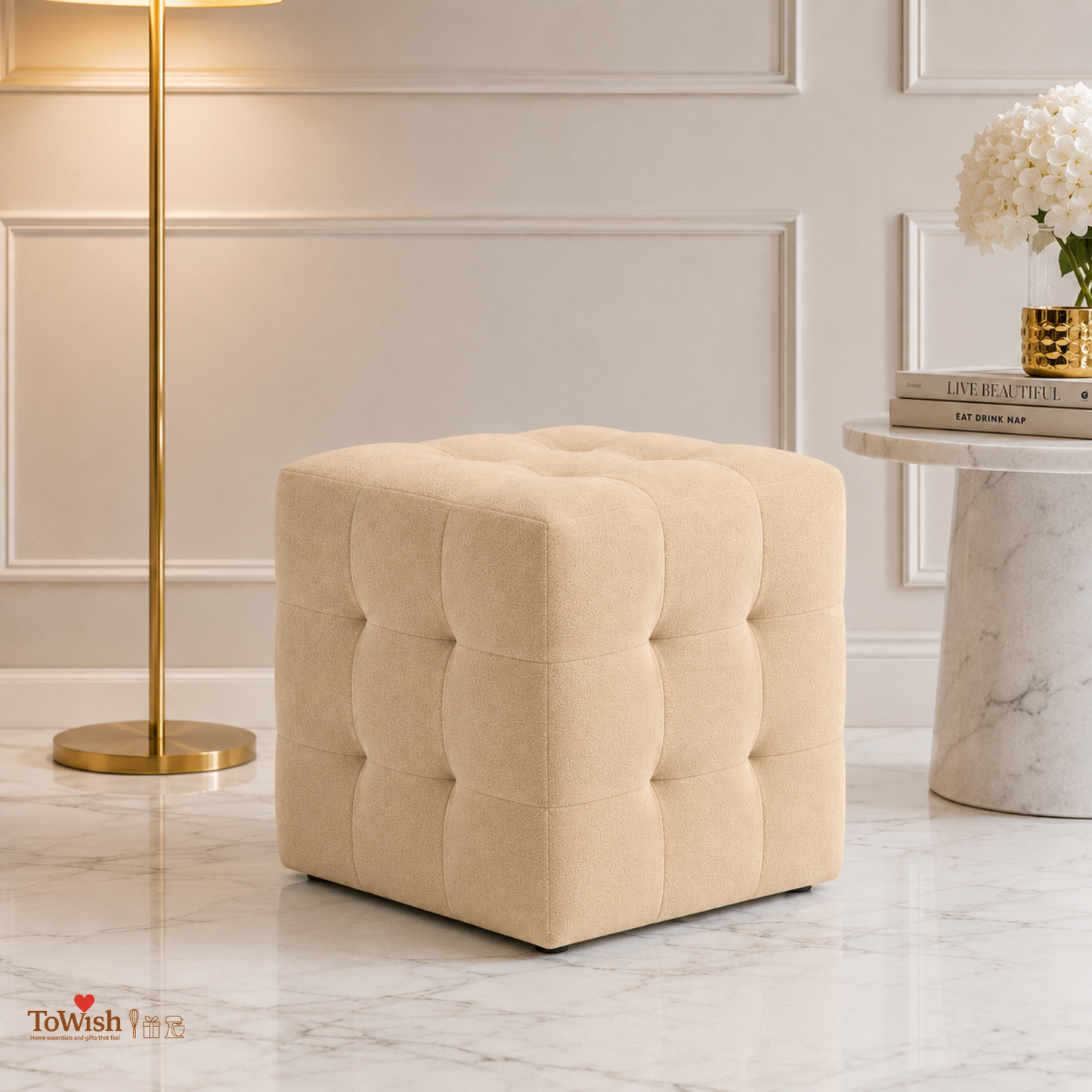 Sand Luxe Ottoman Stool - Premium Imported Holland Fabric