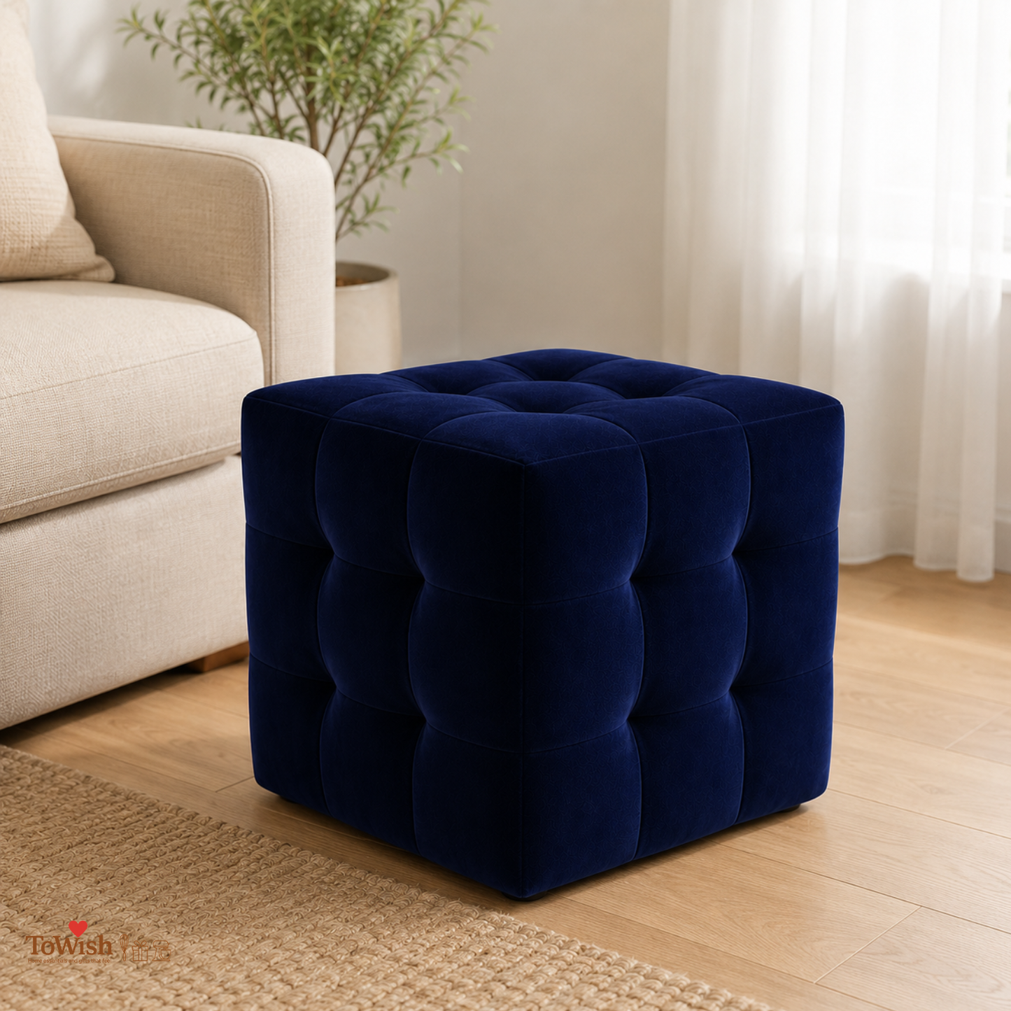 Azure Luxe Pouffe - Premium Imported Holland Fabric