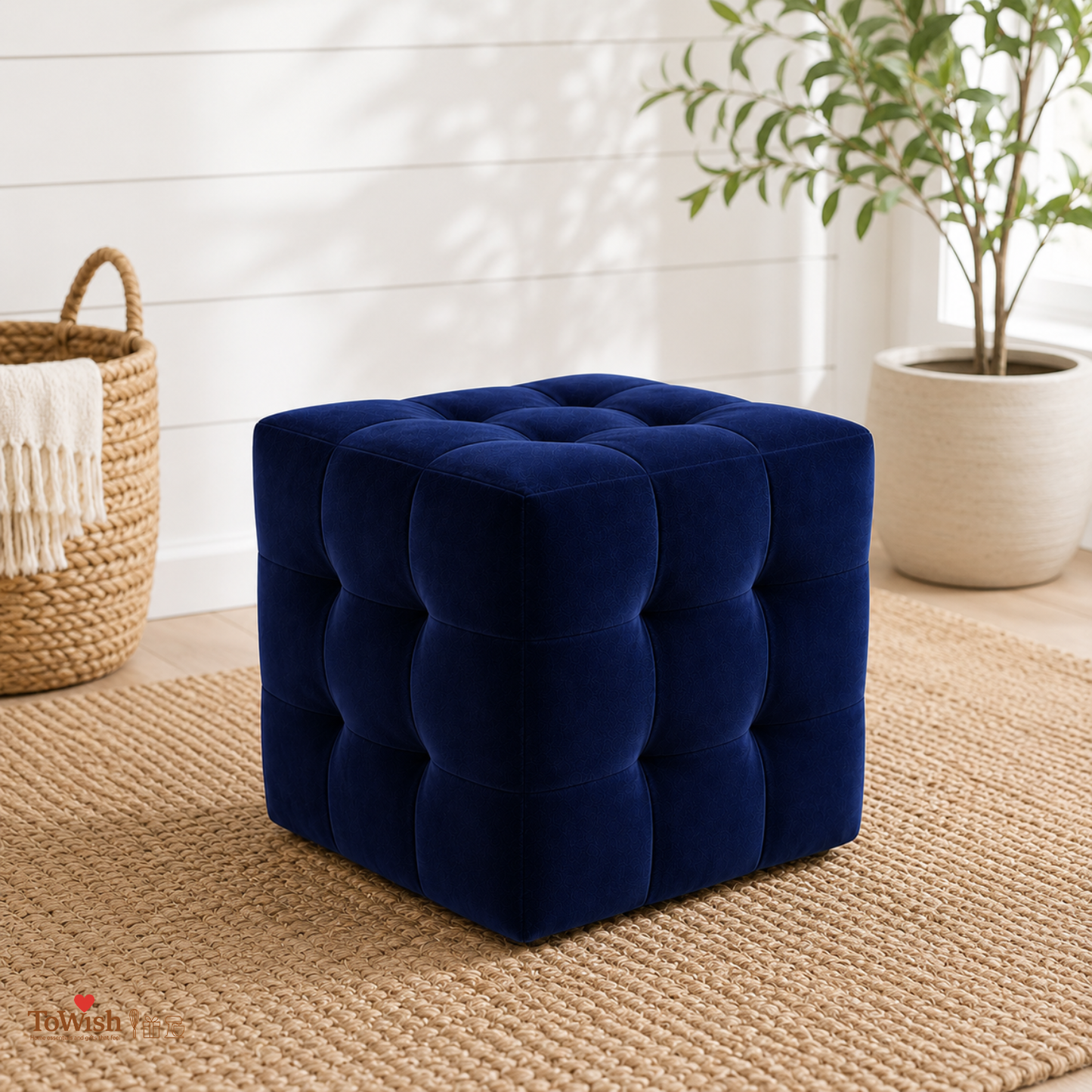 Azure Luxe Pouffe - Premium Imported Holland Fabric