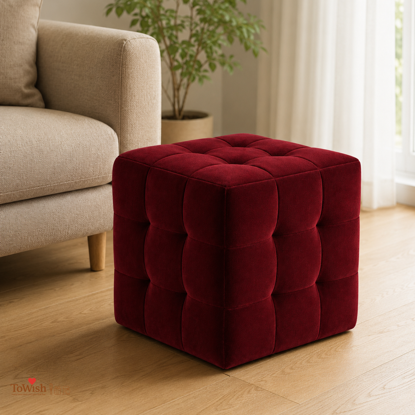 Ruby Luxe Ottoman Stool - Premium Imported Holland Fabric