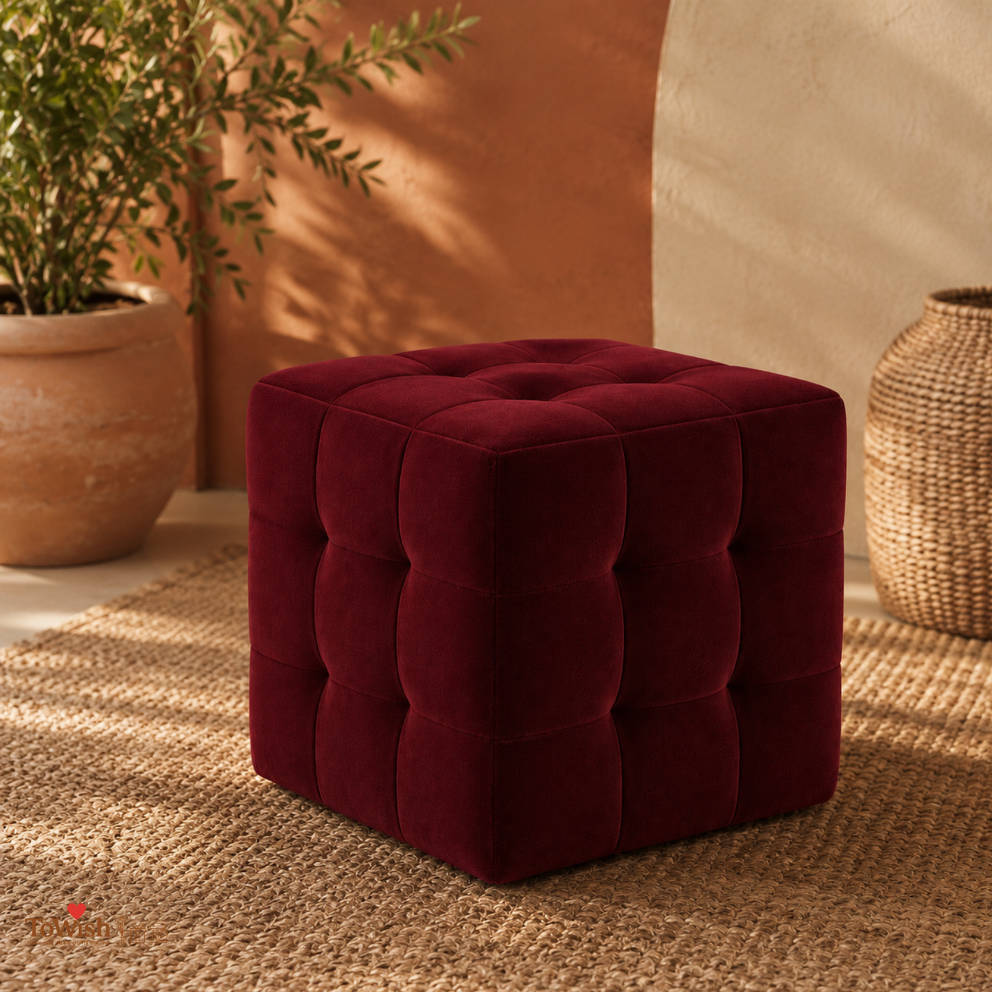 Ruby Luxe Ottoman Stool - Premium Imported Holland Fabric