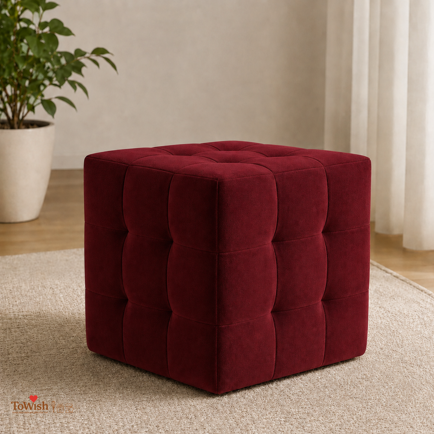 Ruby Luxe Ottoman Stool - Premium Imported Holland Fabric