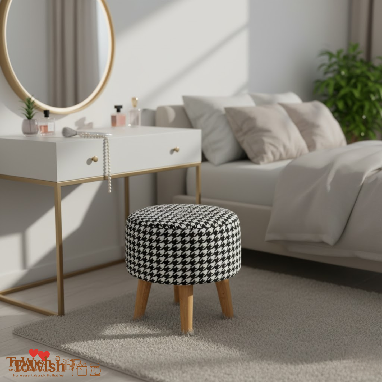 Black White Check - Hand Crafted Premium Warli Ottoman