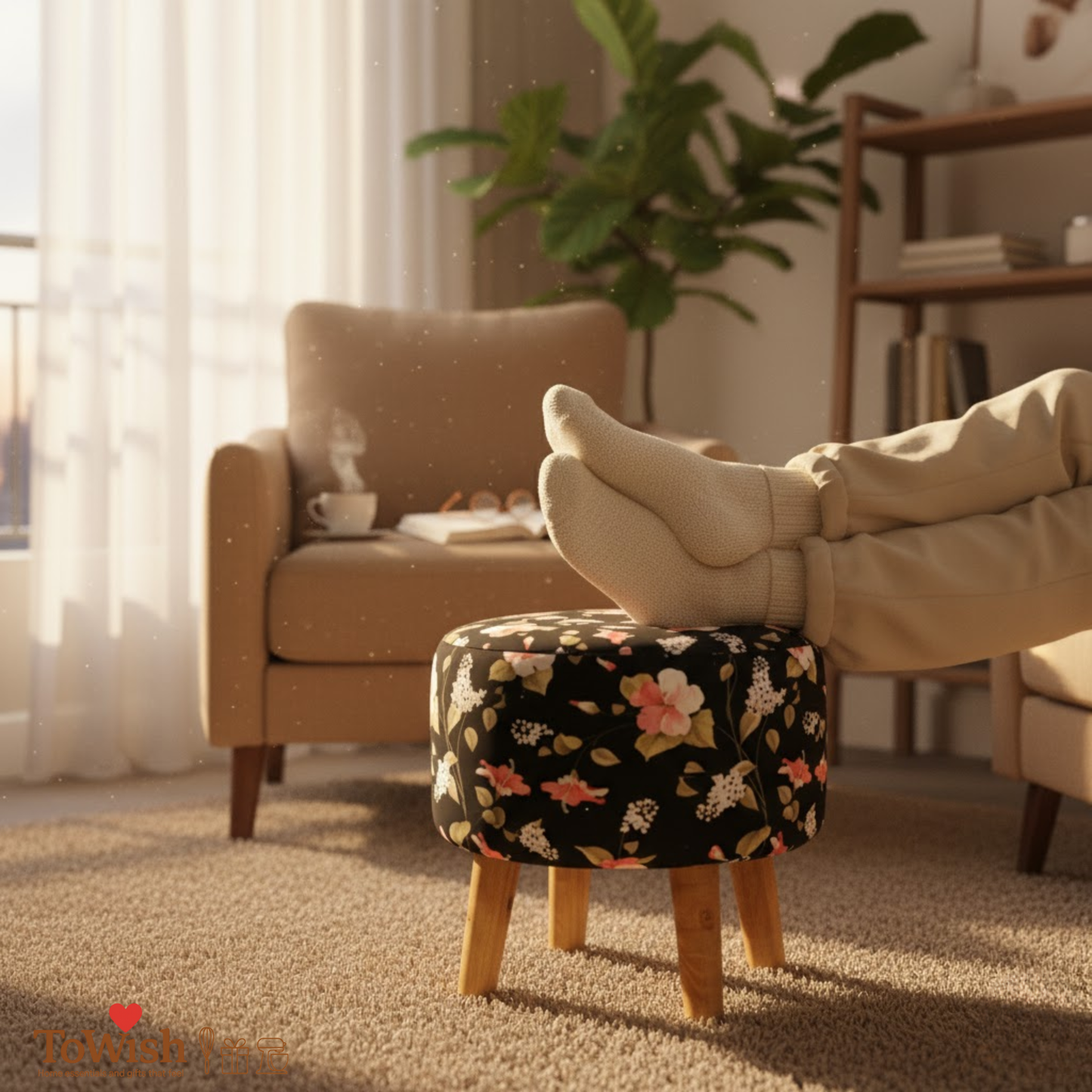 Warli Ottoman Stool - Printed (Height-16" Inch x Diameter-16" Inch), Premium Quality