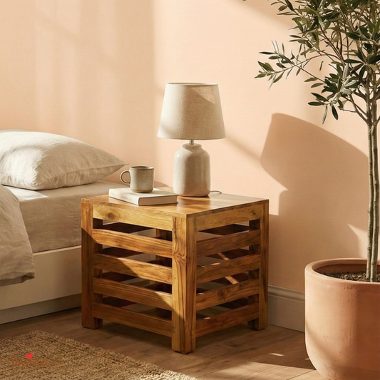 Premium Teak Wood Stool for Living Room, Handcrafted Antique Finish. Size - 41x41x41 cm