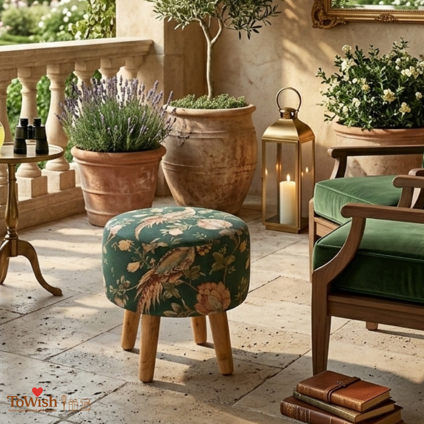 Emerald Plume Ottoman — Limited Edition Handcrafted with Premium Print