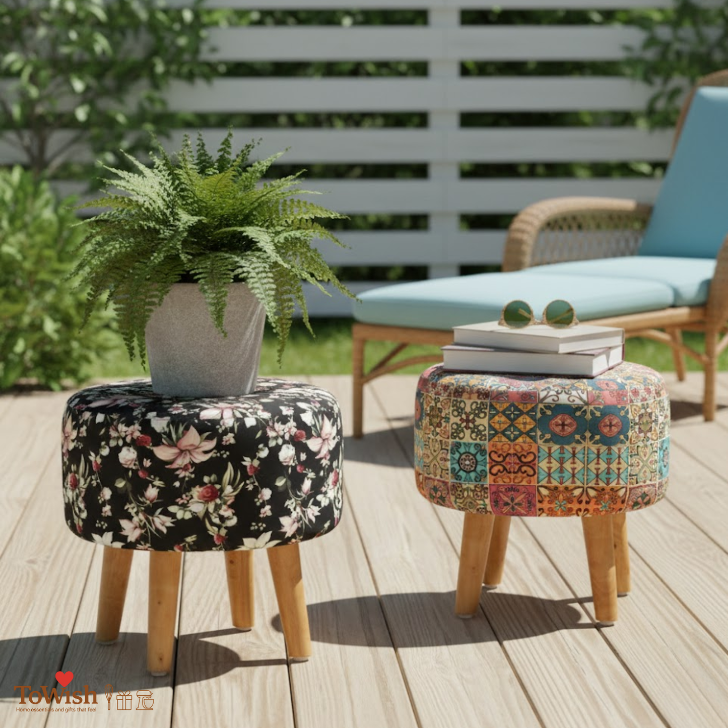 Warli Ottoman Stool - Set of 2 (Height-16" Inch x Diameter-16" Inch), Premium Quality