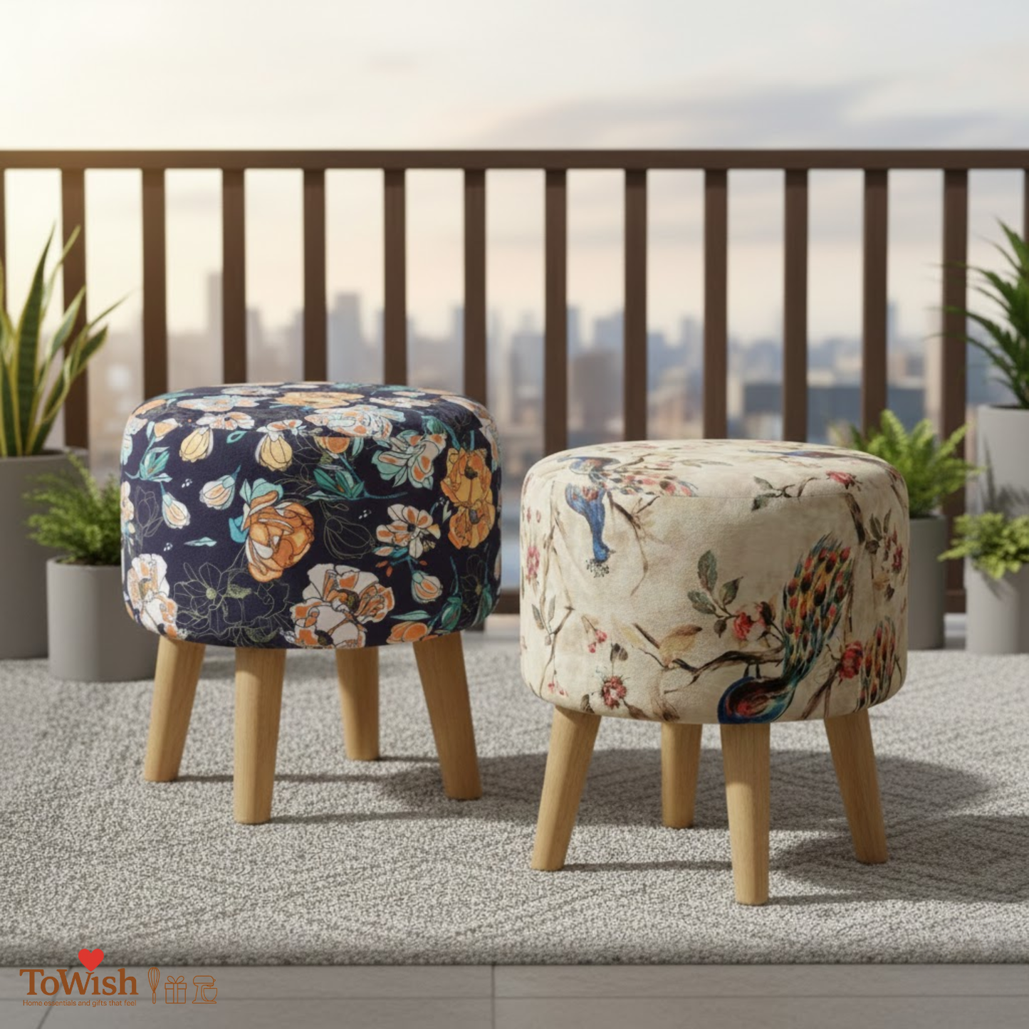 Warli Ottoman Stool - Set of 2 (Height-16" Inch x Diameter-16" Inch), Premium Quality