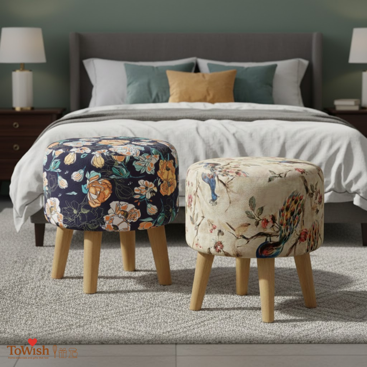 Warli Ottoman Stool - Set of 2 (Height-16" Inch x Diameter-16" Inch), Premium Quality