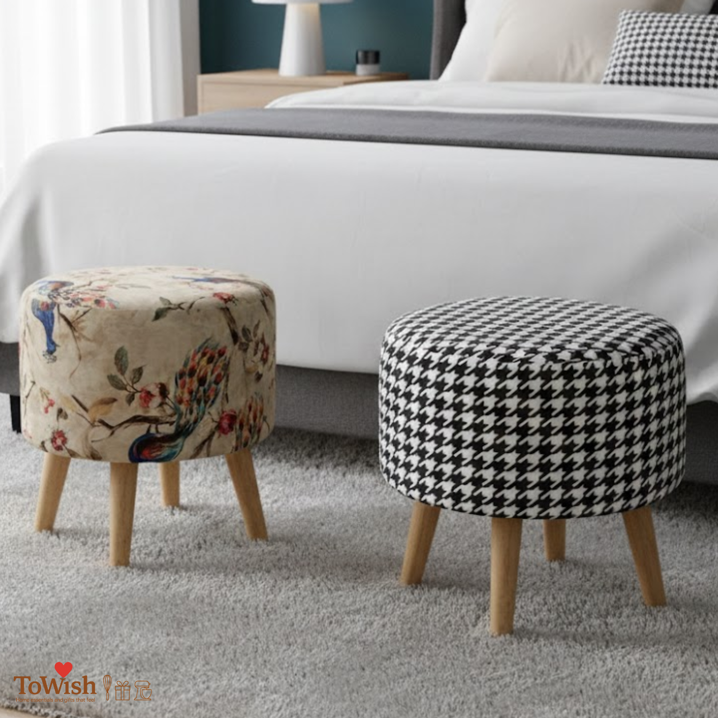 Warli Ottoman Stool - Set of 2 (Height-16" Inch x Diameter-16" Inch), Premium Quality