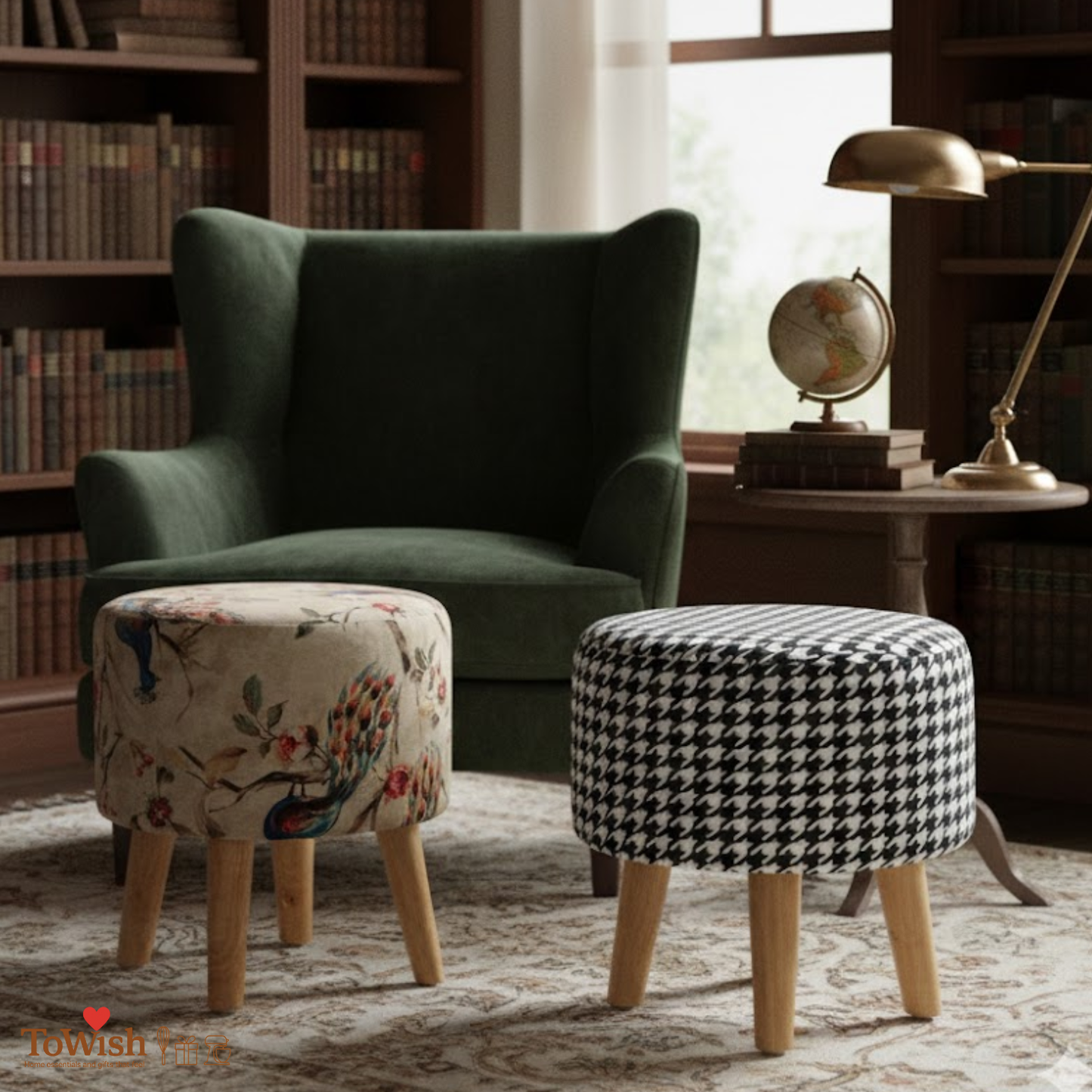 Warli Ottoman Stool - Set of 2 (Height-16" Inch x Diameter-16" Inch), Premium Quality