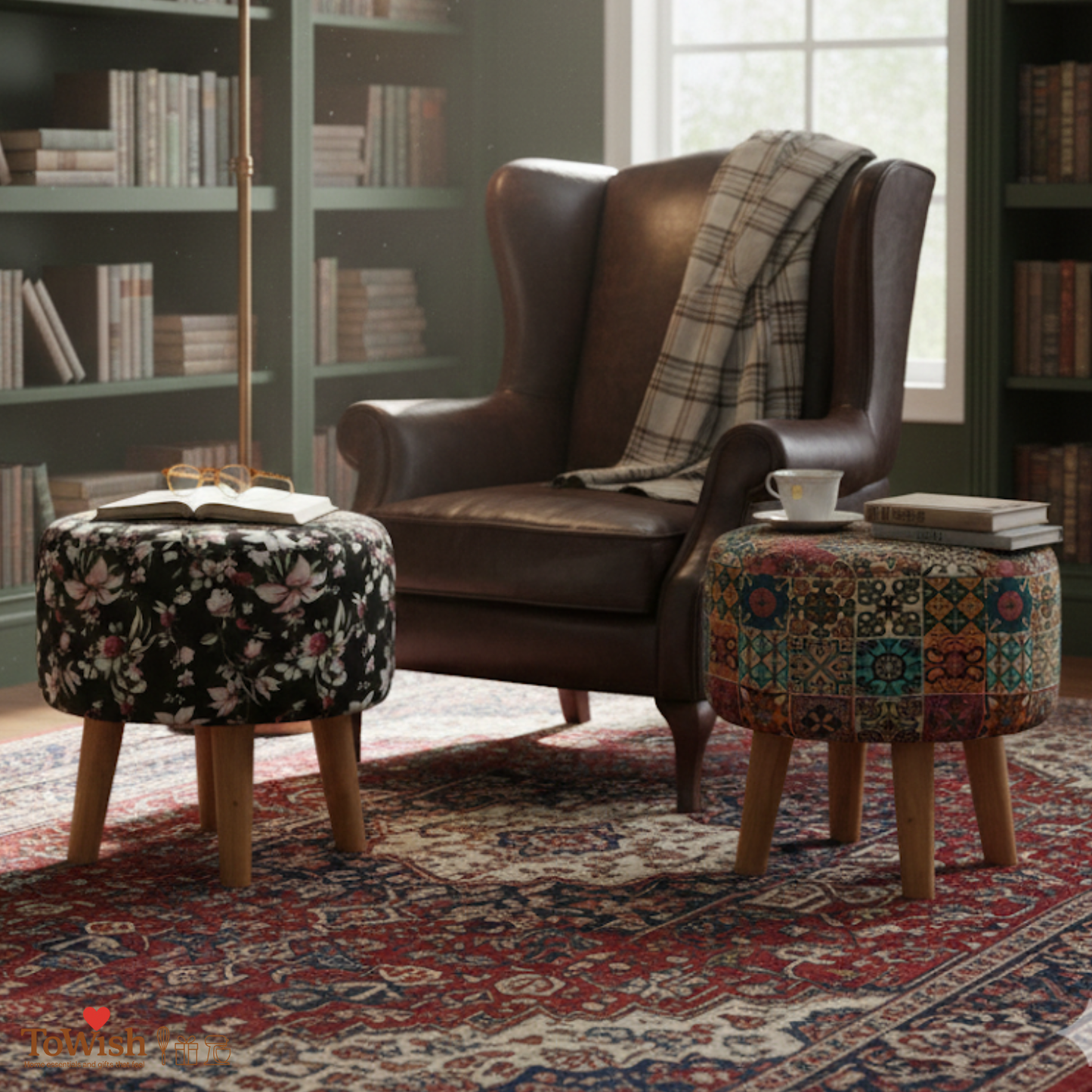 Warli Ottoman Stool - Set of 2 (Height-16" Inch x Diameter-16" Inch), Premium Quality