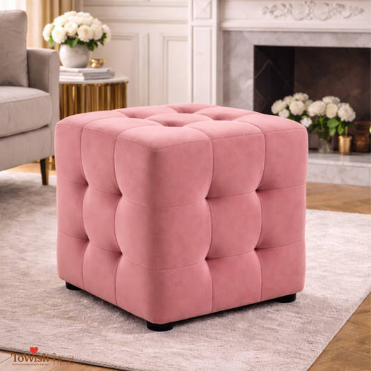 Ottoman Stool for Living Room,Cushioned Square Pouffe (16L, 16W, 16H inches) - Premium Quality