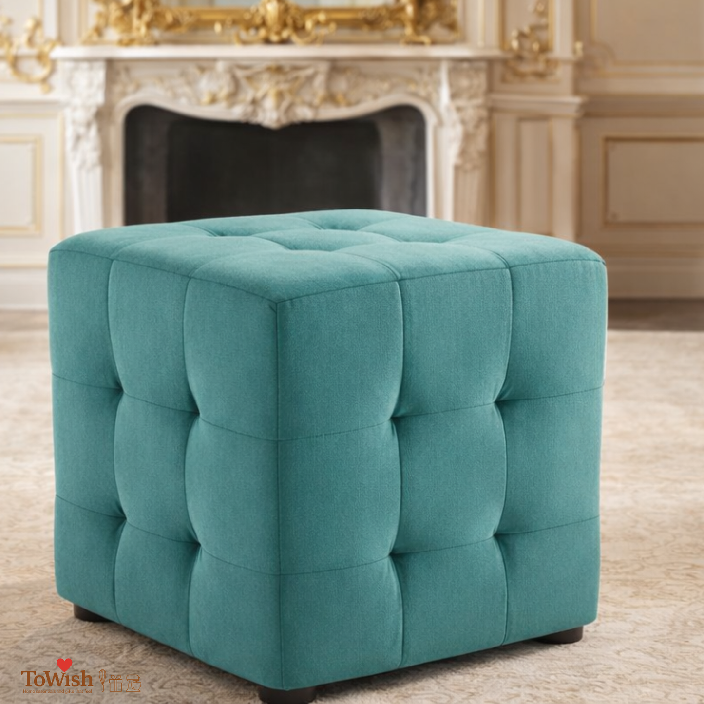 Ottoman Stool for Living Room,Cushioned Square Pouffe (16L, 16W, 16H inches) - Premium Quality