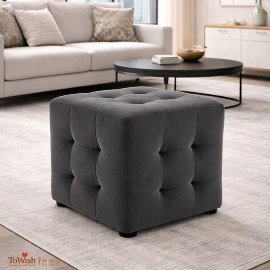 Ottoman Stool for Living Room,Cushioned Square Pouffe (16L, 16W, 16H inches) - Premium Quality
