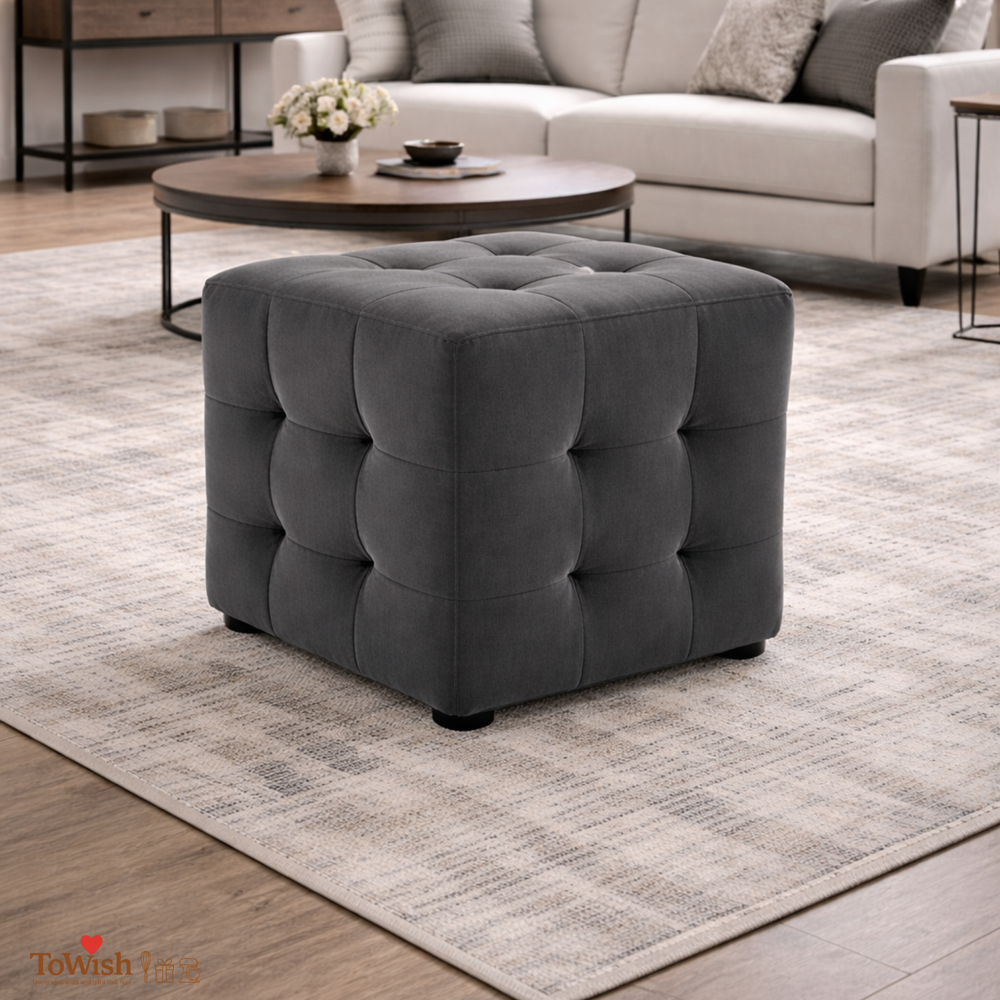 Ottoman Stool for Living Room,Cushioned Square Pouffe (16L, 16W, 16H inches) - Premium Quality