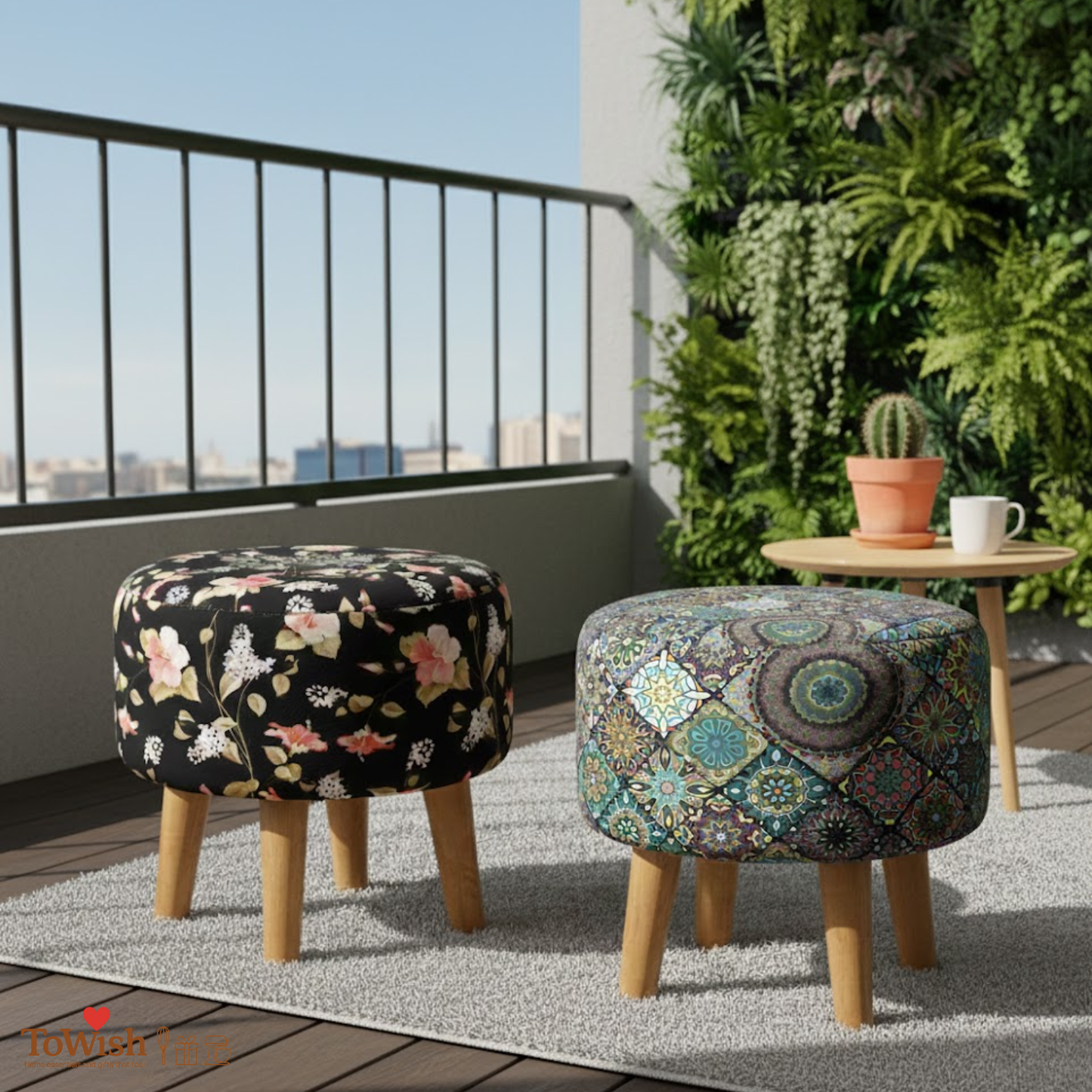 Warli Ottoman Stool - Set of 2 (Height-16" Inch x Diameter-16" Inch), Premium Quality