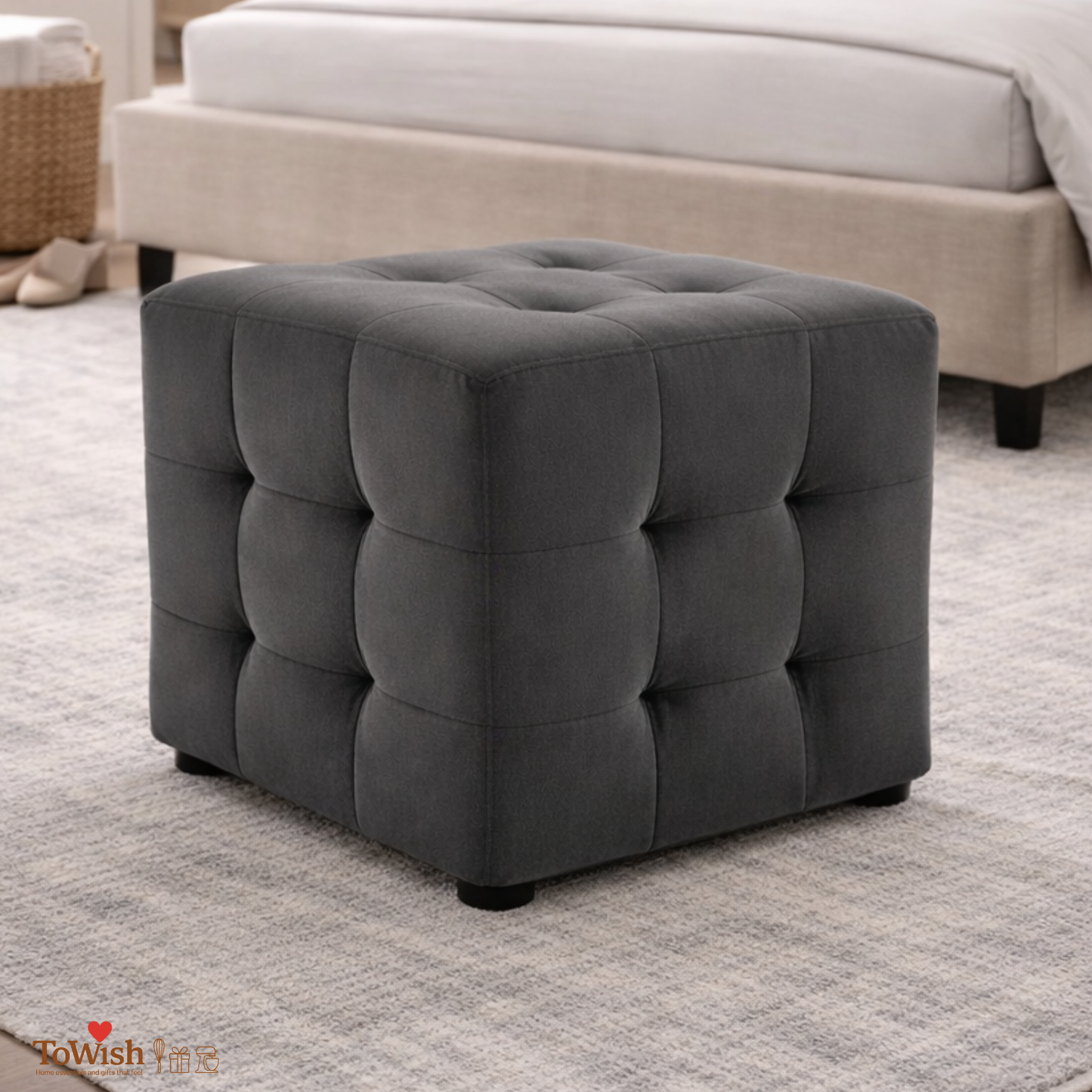 Ottoman Stool for Living Room,Cushioned Square Pouffe (16L, 16W, 16H inches) - Premium Quality