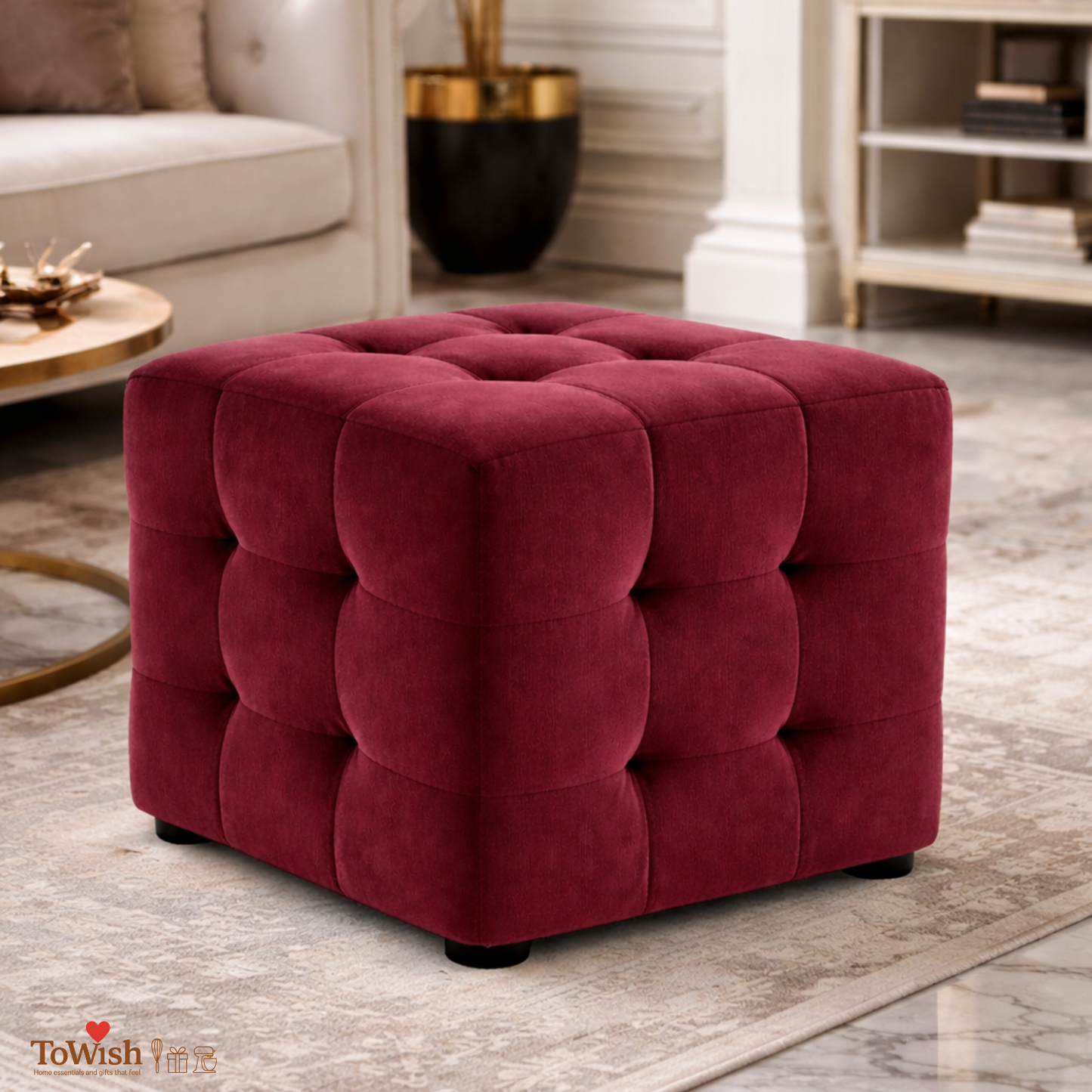 Ottoman Stool for Living Room,Cushioned Square Pouffe (16L, 16W, 16H inches) - Premium Quality