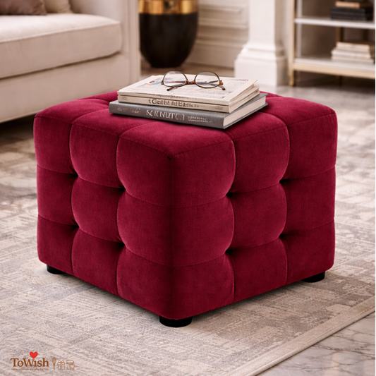 Ottoman Stool for Living Room,Cushioned Square Pouffe (16L, 16W, 16H inches) - Premium Quality