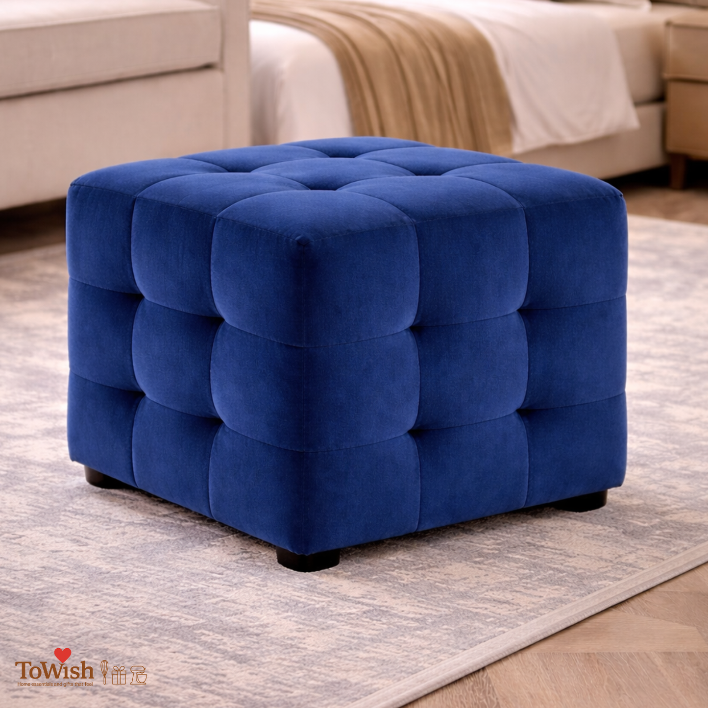 Ottoman Stool for Living Room | Cushioned Square Pouffe (16L, 16W, 16H inches) - Premium Quality
