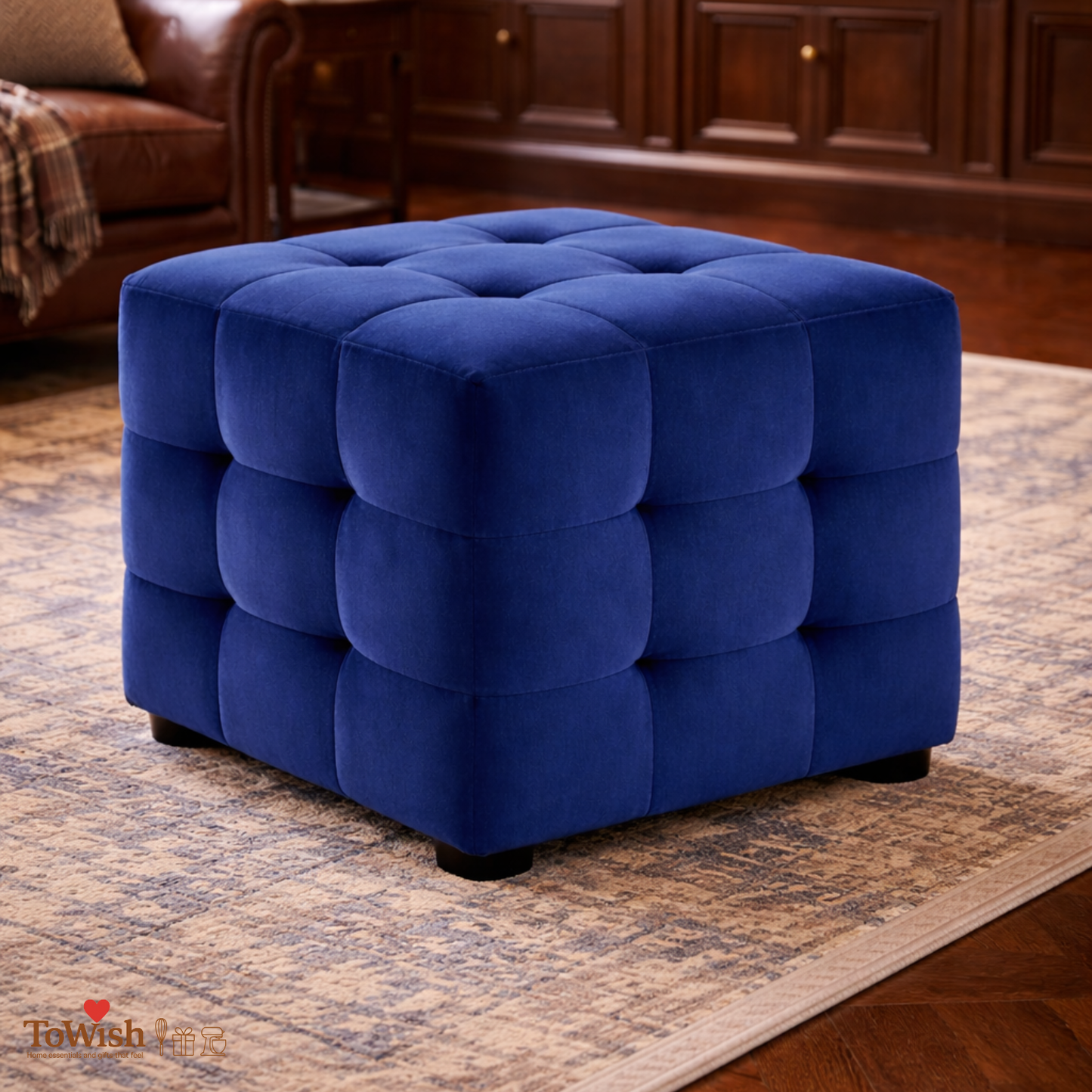 Ottoman Stool for Living Room | Cushioned Square Pouffe (16L, 16W, 16H inches) - Premium Quality