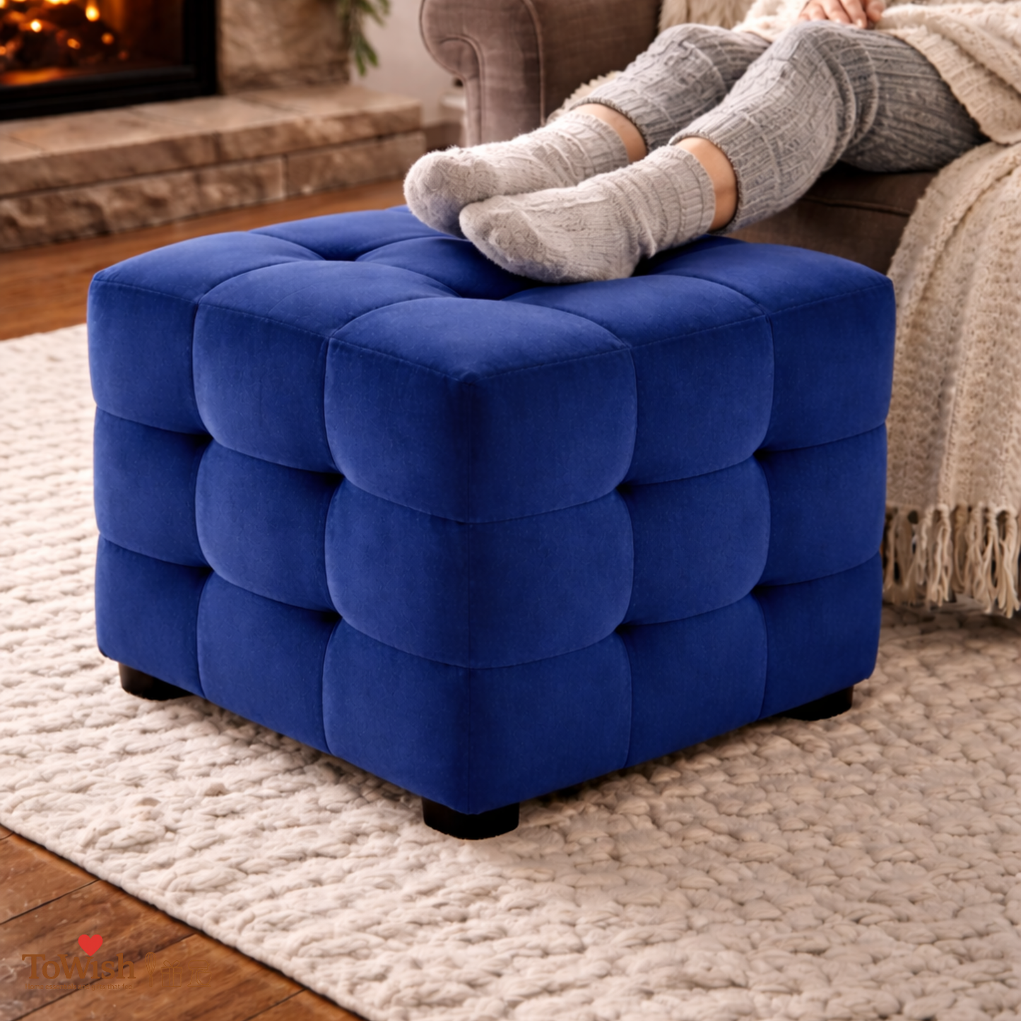 Ottoman Stool for Living Room | Cushioned Square Pouffe (16L, 16W, 16H inches) - Premium Quality