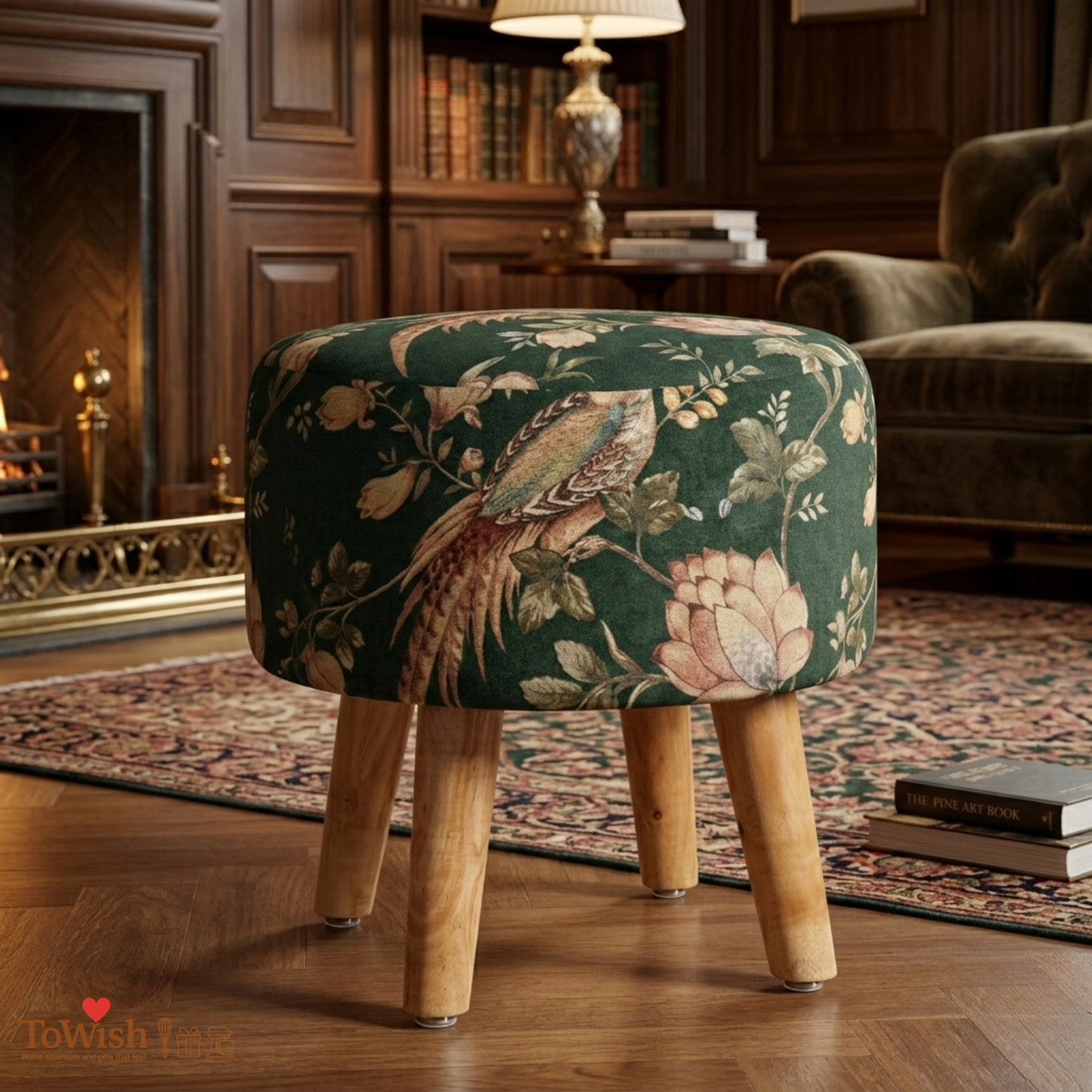Emerald Plume Ottoman — Limited Edition Handcrafted with Premium Print