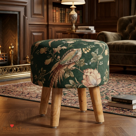 Emerald Plume Ottoman — Limited Edition Handcrafted with Premium Print