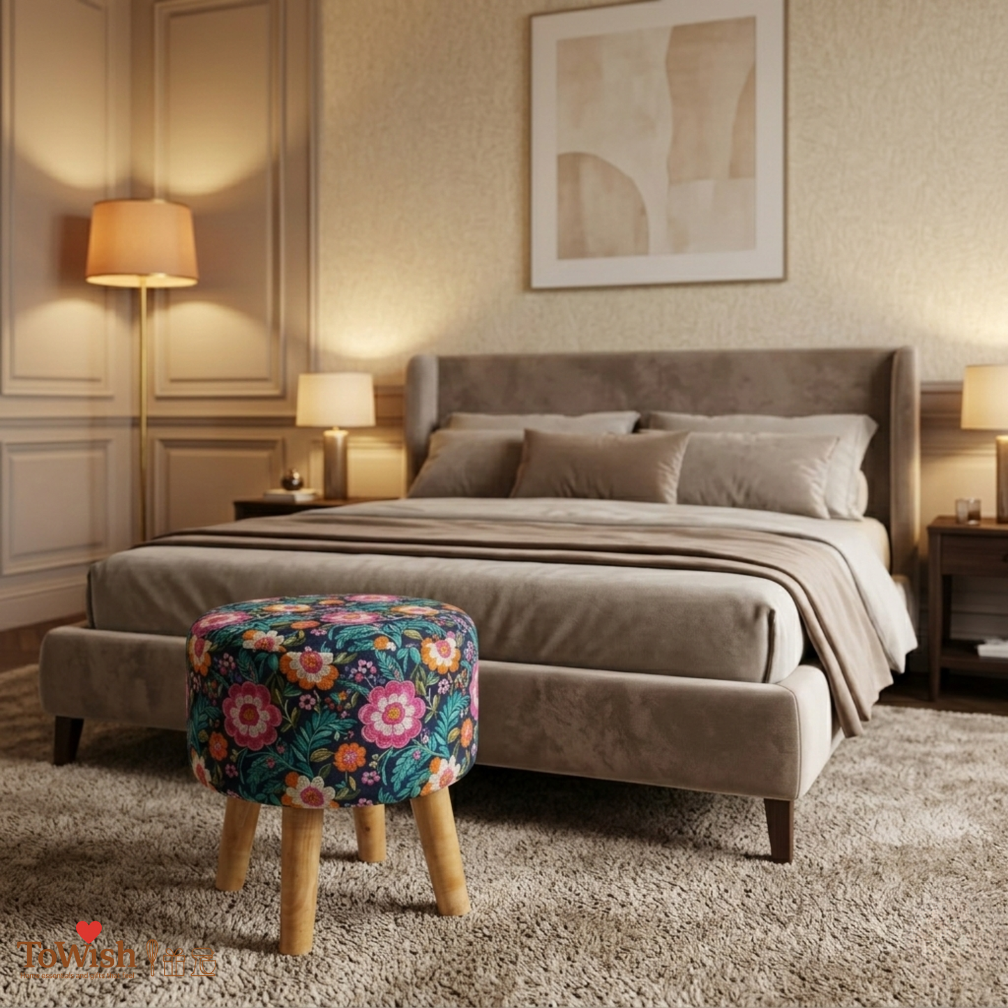 Kashmir Bloom Ottoman - Limited Edition, Handcrafted with Premium Print