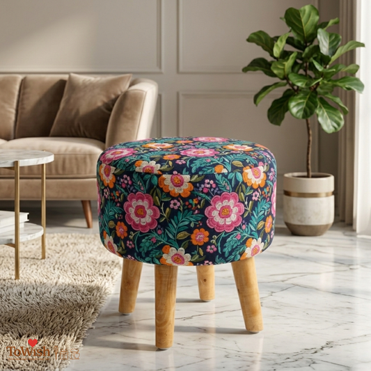 Kashmir Bloom Ottoman - Limited Edition, Handcrafted with Premium Print