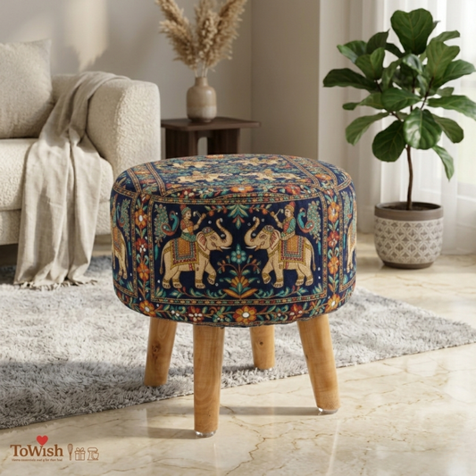 Limited Edition Designer Ottoman – Handcrafted with Premium Print (17” Height × 16” Diameter)