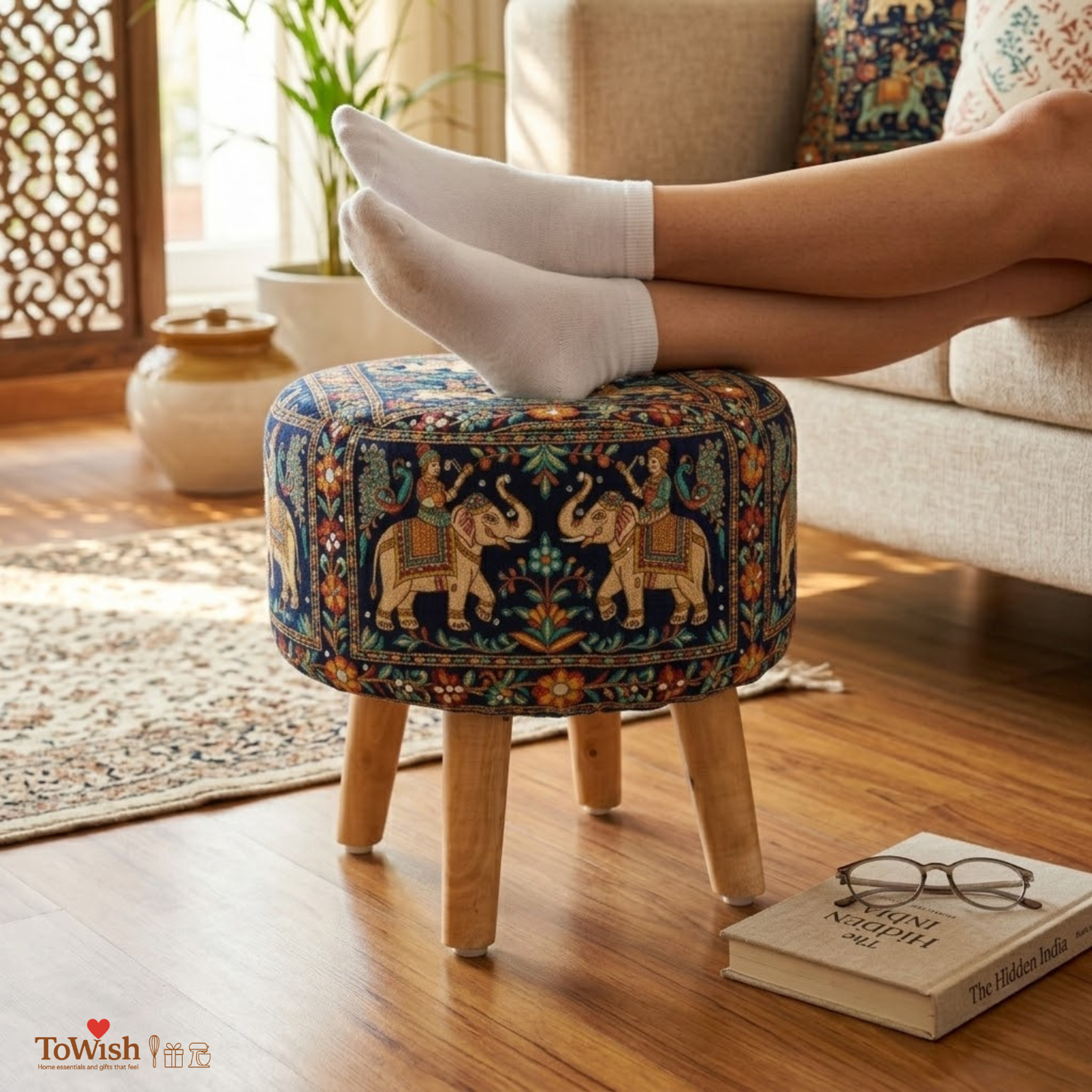 Mewar Heritage Ottoman - Limited Edition, Handcrafted with Premium Print