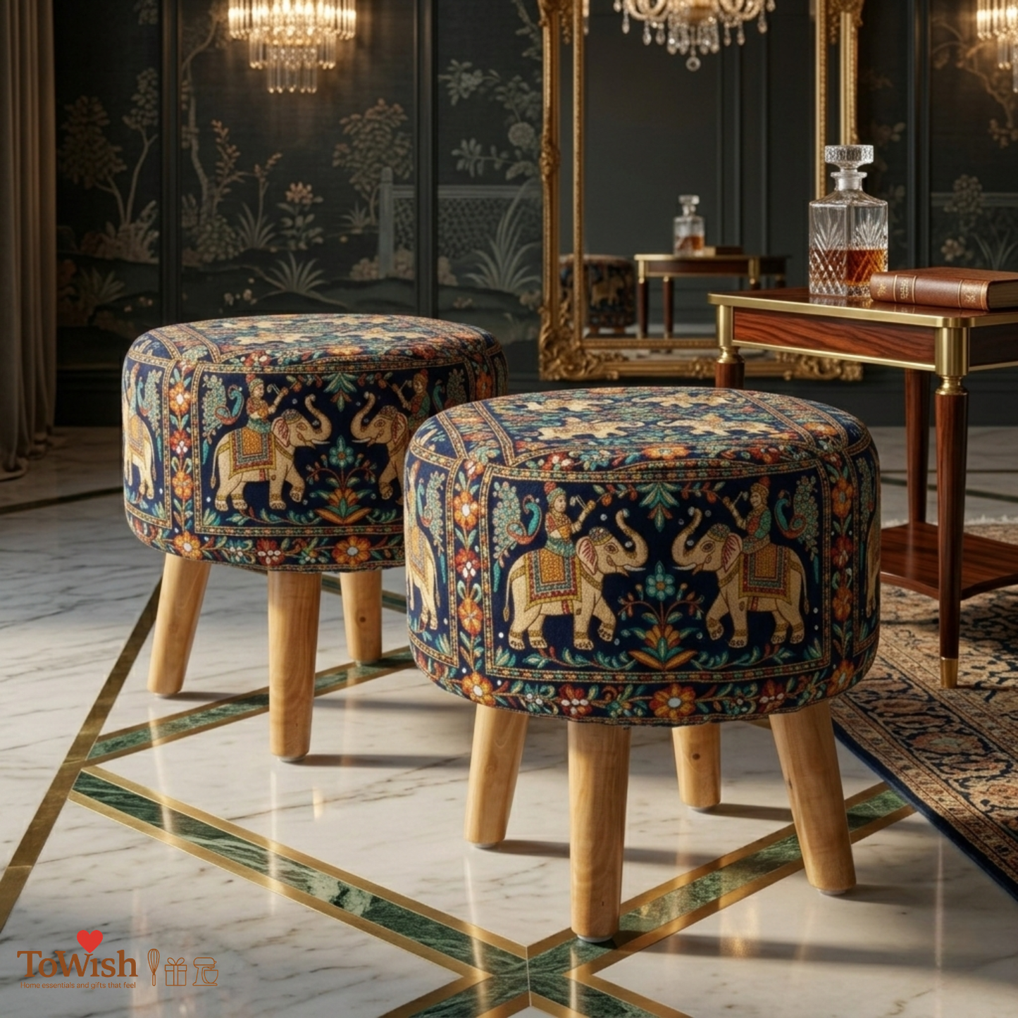 Mewar Heritage Ottoman - Limited Edition, Handcrafted with Premium Print