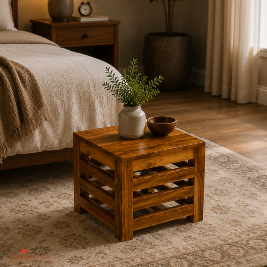 Premium Teak Wood Stool for Living Room, Handcrafted Antique Finish. Size - 41x41x41 cm