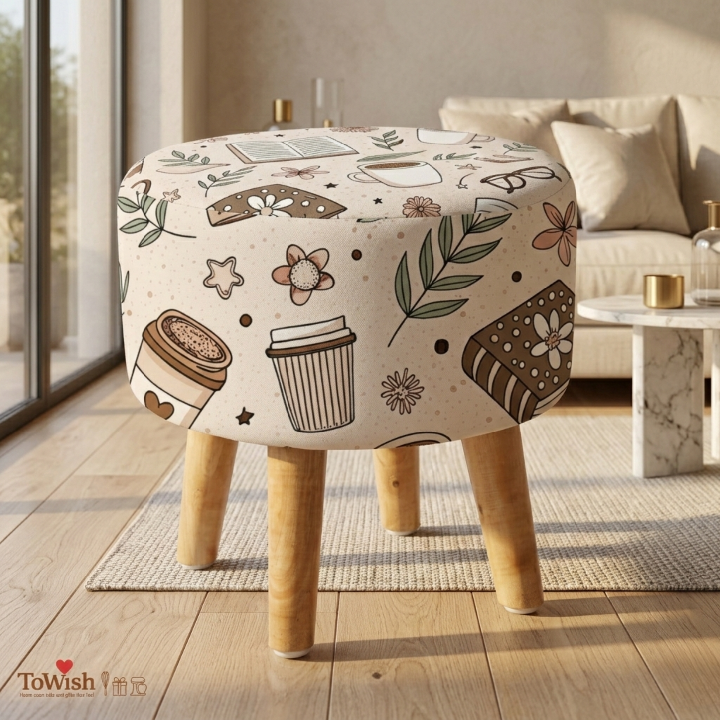 Books & Brew Ottoman — Limited Edition Handcrafted with Premium Print