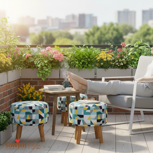 Warli Ottoman Stool - Printed (Height-16" Inch x Diameter-16" Inch), Premium Quality