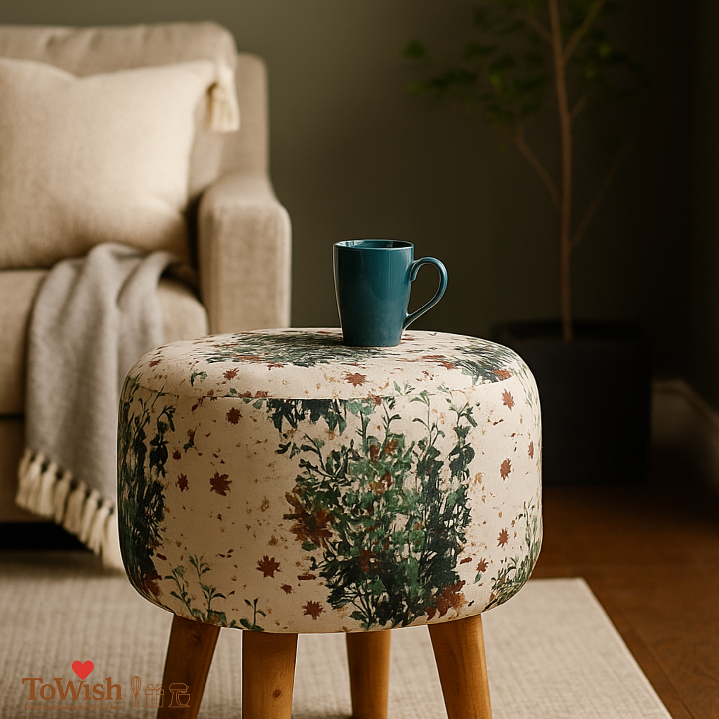 Warli Ottoman Stool - Printed (Height-17" Inch x Diameter-16" Inch), Premium Quality